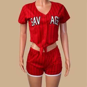 WOMEN’S SEXY BASEBALL JERSEY SHORT SET-RED